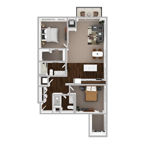 Floor plan for 2 beds, 2 baths, 1290 sqft